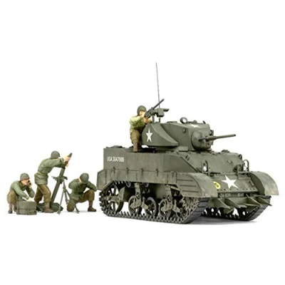 Image of Tamiya 300035313 Model Tank WWII US M5A1 Light Panzer with Mortar 1:35, Grün