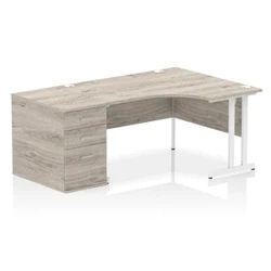 Image of Impulse 1400 RH Crescent Desk Cantilever Leg Grey Oak/White 800 DH Ped