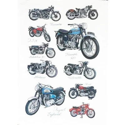 Image of Half a Donkey Classic Motorbikes Large Cotton Tea Towel