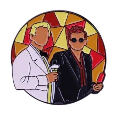 Image of Good Omens Aziraphale Crowley Ice Cream Cone Red Lolly Angel Demon Ineffable TV Show 1.2&quot; enamel Pin Badge, 3.05 cm, Enamel,