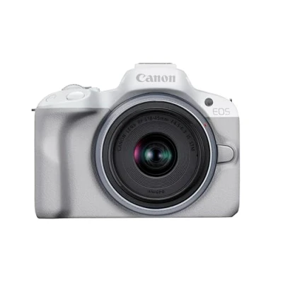 Image of Canon EOS R50 Mirrorless Camera (White) + RF S 18 45mm F4.5 6.3 IS STM Lens 24.2MP, APS C, 15fps 4K 30p Oversampled 6K Video Wi Fi and Bluetooth Compact, Portable for Travel &amp; Vlogging