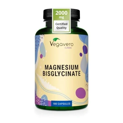 Image of Vegavero Magnesium Bisglycinate 2000 mg Max Absoption &amp; Bioavailability Relaxation, Muscle Health, Stress Energy Support Supplement 180 Capsules Vegan