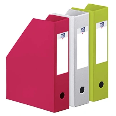 Image of Oxford Color Life Tonic Magazine Rack PVC 7 cm Spine Pack of 3 Red/Green/Yellow