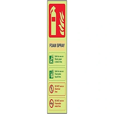 Image of V Safety Glow In The Dark Foam Spray Id Not Electrical Safe Fire Extinguisher Sign 100mm x 280mm Rigid Plastic