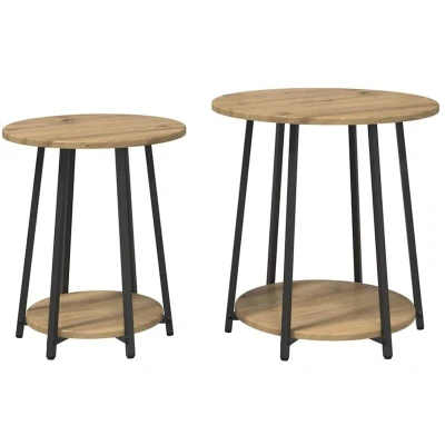 Image of vidaXL Side Table Set of 2 in Artisan Oak with Engineered Wood and Metal