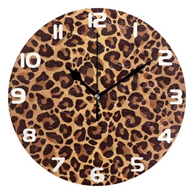 Image of Hunihuni Wall Clock Animal Leopard Print Silent Non ticking for Bedroom Living Room Home Office Decor