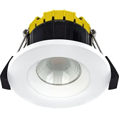 Image of Luceco Ftype Compact Regressed Dim2Warm 6W 480Lm Dimmable Fire Rated Downlight Ip65 White Bezel Inc 2200K 2700K
