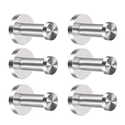 Image of KINDPMA Robe Hook 6pcs 304 Stainless Steel Coat Hooks Wall Mount Door Chrome Cylinder Towel Heavy Duty Brushed Nickel Dressing Gown for Doors Bathroom Lavatory Closets(2inch/5cm)