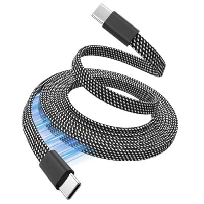 Image of Magtame Magnetic USB C Cable, 5ft Flat Coiled to Cable 60W(3A), Retractable Type Fast Charging Flexible Cord Compatible for iPhone 15 Pro Max,Samsung,Pad, Black