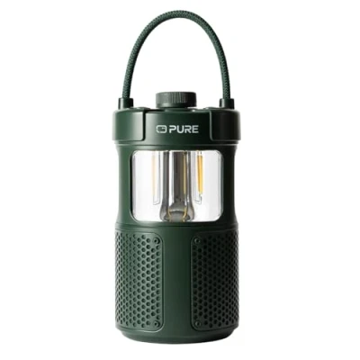 Image of Pure Woodland Glow Outdoor Speaker with LED Lamp (Bluetooth 5.3, 360 Sound, IPX6, portable, 14h battery perfect for garden &amp; camping) Green