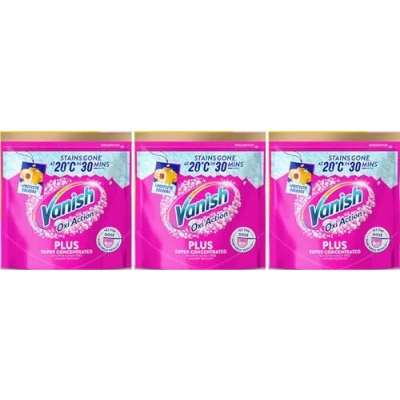 Image of Vanish Gold Oxi Action Plus, Super Concentrated Stain Remover &amp; Laundry Booster Powder for Colours, 500g,½ the Dose, Removes Tough Stains 20C in 30 Mins Just One Wash (Pack of 3)