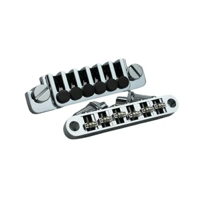 Image of Guyker LP Electric Guitar Tune O Matic Roller Saddle Bridge GM005 + Vintage TP 6 Tailpiece Stop Bar Lock Combo Replacement Compatible with Les Paul Strings Guitar, Chrome