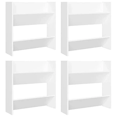 Image of vidaXL Wall Mounted Shoe Cabinets in White Modern Design 60x18x60 cm Engineered Wood Includes 4 Units Ideal for Small Homes