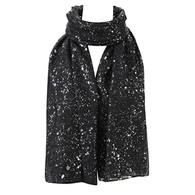 Image of London Scarfs Silver Gold Glitters Shimmer Foil Stars Women Scarf Shawl Wrap (Silver Sparkle Black)