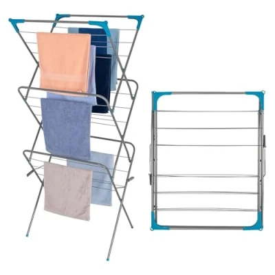Image of 1ABOVE Premium Quality, Alloy Steel 3 Tier Clothes Airer Dryer Laundry Drying Washing Line Horse Indoor Outdoor Towel Rack 15m Space Non Slip Feet and Corner spaces for Hangers