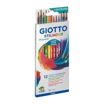 Image of GIOTTO Stilnovo Acquarell Watercolour Colouring Pencils, 12 Assorted Colours, Ideal for Children, Parties and Schools