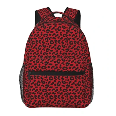 Image of QQIAEJIA Red Leopard Animal Print Backpacks, Laptop Backpacks for Travel Work Gifts, Lightweight Bookbags Men and Women
