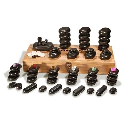 Image of Master Massage Hot Stone Set 100% Basalt Rocks for SPA Body with Bamboo Box (70pcs)