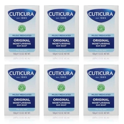 Image of CUTICURA Mildly Medicated Bar Soap 100g 6 PACK VALUE. Skin Soothing Anti bacterial. Allantoin &amp; Glycerin to Prevent Minor Infections Irritations. Hand, Face Body