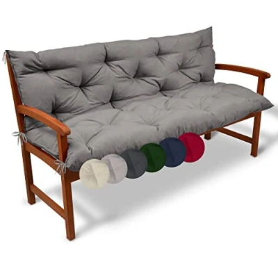 Image of Beautissu Garden Bench Cushion 100x50x50cm Flair BR Comfortable Outdoor Seat with Backrest for Swing or 2 Seater Light Grey