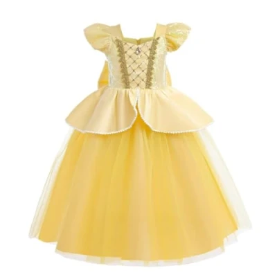 Image of Lito Angels Princess Belle Beauty and the Beast Fancy Dress Up Costume Party Ball Gown for Kids Girls Age 5 6 Years, Yellow (Tag Number 130)
