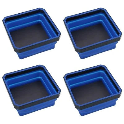 Image of Collapsible Magnetic Parts Tray Dish Storage Bowl Holder Oil Resistant Plastic 4pc