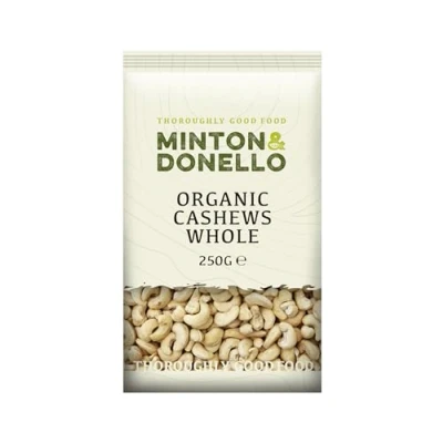 Image of Minton &amp; Donello Organic Whole Cashews, Creamy Rich, Perfect for Snacking, 250g