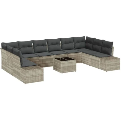 Image of vidaXL 11 Piece Garden Sofa Set with Cushions Grey Poly Rattan
