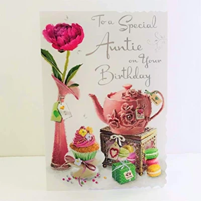 Image of Jonny Javelin to A Special Auntie On Your Birthday Card Teapot Cupcake Presents Flowers