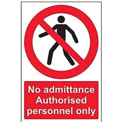 Image of V Safety No Admittance Authorised Personnel Only Pedestrian Sign 200mm x 300mm Self Adhesive Vinyl