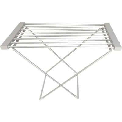 Image of GlamHaus Heated Electric Clothes Airer Dryer Rack Foldable, 130W Portable Indoor Free Standing Deluxe Eco Dry Energy Efficient, Low Aluminium, Silver