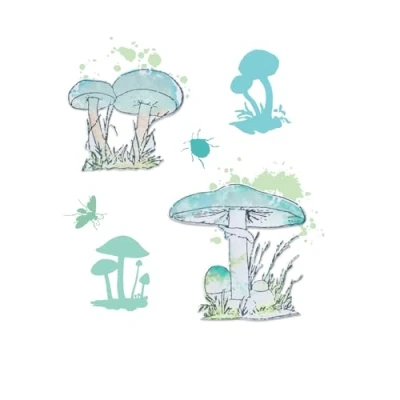 Image of Sizzix A5 Clear Stamps &amp; Framelits Dies Painted Pencil Mushrooms by 49 and Market