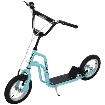 Image of HOMCOM Teen Kids Stunt Scooter Children Kick Adjustable Handlebar 2 Brakes Ride On 12 Inch Rubber Tyres Blue