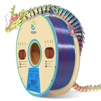Image of YOUSU Tricolor PLA Filament Multicolor 3D Printer Like Rainbow Triple Color Coextrusion 1.75mm (± 0.03 mm) for &amp;3D Pen, Red/Gold/Blue