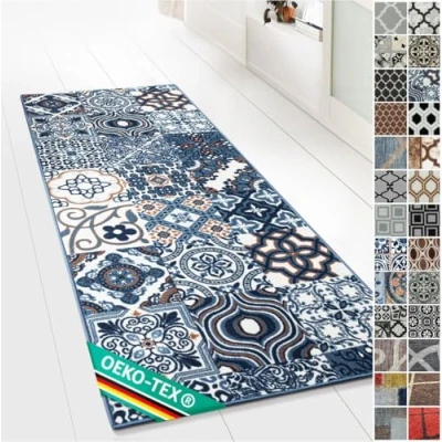 Image of Design Carpet Runner Rug Floor Mat, Non Slip Mat for Kitchen Hallway Living Room Bedroom Vintage Ornament Classic Modern (80 x 350 cm, Newport)