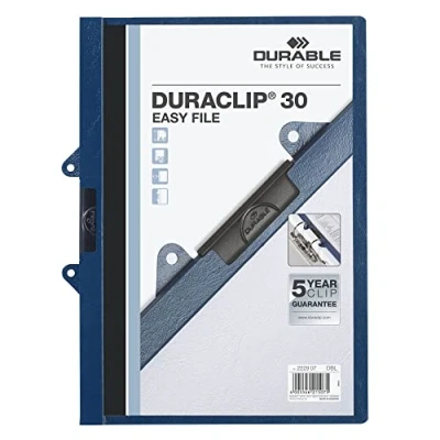 Image of Durable DuraClip 222907 Easy Clip File for 1 30 Sheets A4 Dark Blue (Pack of 25)