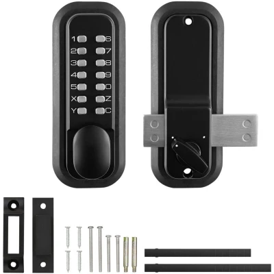 Image of VEVOR OL601HD2 B 01 Mechanical Keyless Entry 14 Digit, Water Proof Zinc Alloy, Outdoor Gate Door Locks Set with Surface Mounted Latch, Keypad and Knob, Easy to Install, for Garden, Garage, Yard, Black