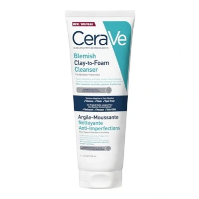 Image of CeraVe Blemish Clay To Foam Cleanser, Clears Blemishes &amp; Helps Soothe New Breakouts, 118 ml