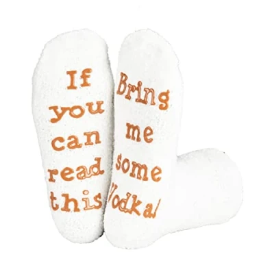 Image of Polar &#039;If You Can Read This&#039; Socks &#039;Bring Me Some Vodka&#039; Gift Packaging Present For Husband Mens Fuzzy Funny Quote Cotton Indoor Thick Warm Thermal Him Cosy Fluffy Novelty