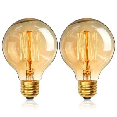 Image of YUNRRD Vintage Edison Light Bulbs,E27 Dimmable Screw Bulbs,40w Incandescent Bulb,Retro Filament Lamp Warm White Bulb G80 220V,2 Packs