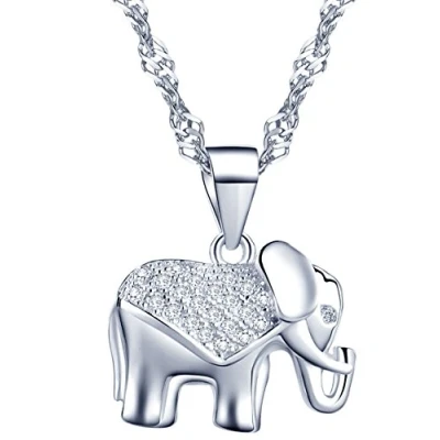Image of Infinite U 925 Sterling Silver Cubic Zirconia Women/Girls Cute Elephant Pendant Necklace for Birthday Present