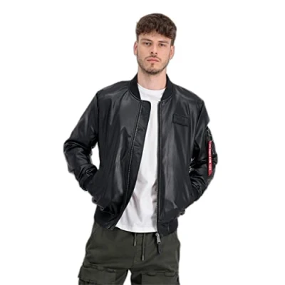 Image of Alpha Industries Men&#039;s MA 1 VF Vegan Leather Jacket, Black, M