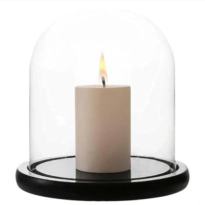 Image of WHOLE HOUSEWARES Decorative Glass Dome Tabletop Centerpiece Cloche Bell Jar Display Case Black MDF Base, 5.7&quot; D X 6.5&quot; H Clear 5.9&quot; Tall