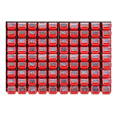 Image of KADAX Workshop Wall Shelf, 116 x 78 cm Storage System Made of Robust Plastic, UV Resistant Expandable Plates, Shed Rack for Garage, (Red, 90 Pieces)