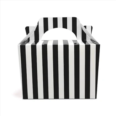 Image of 10 x Stripe Design Children/Kids Party Boxes Carry Food Meal Fun Picnic Birthday Wedding Favour/Baby Shower Box Loot Bag (10 Black Stripe)