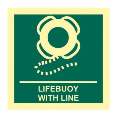 Image of &#039;Lifebuoy With Line&#039; Sign, Flexible Photoluminescent Vinyl (150mm x 150mm)