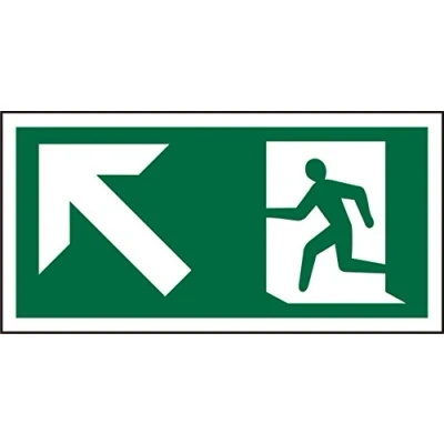 Image of Seco Fire Exit Arrow Pointing Up &amp; Left Man Running Pictogram Sign, 200mm x 100mm Self Adhesive Vinyl