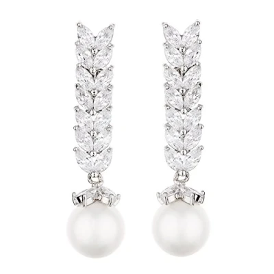 Image of Clip On Earrings Silver Plated With A Pearl And Cubic Zirconia Stones Naomi S