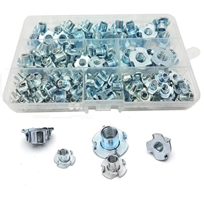 Image of WeqeYent 115 Pcs M4/M5/M6/M8/M10 Four Pronged T Nuts Kit, Metal Claw Nut 4 Threaded Inserts, Zinc Plated Carbon Steel Tee for Woodworking Furniture