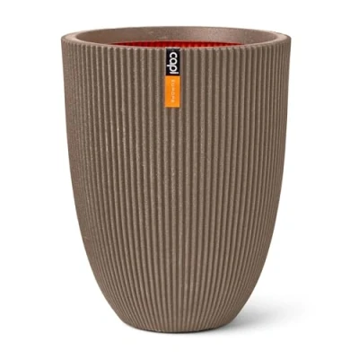 Image of CAPI EUROPE Vaas elegant laag Groove NL 46x58 Warm taupe Opening Ø38 Pot for indoor and outdoor use Shatterproof 100% recyclable KGVWT783